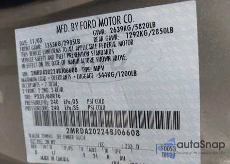 2004 Mercury Monterey from USA, damaged, VIN 2MRDA20224BJ06608